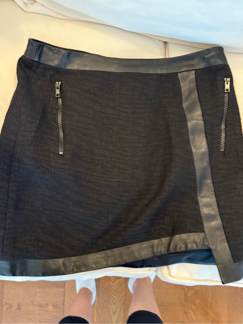 Helmut Lang Black Mini Skirt with Leather Trim